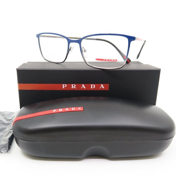 Prada Sport VPS 51L 580-1O1 56mm Blue/Gunmetal Metal New Rectangle Eyeglasses. - Picture 1 of 8